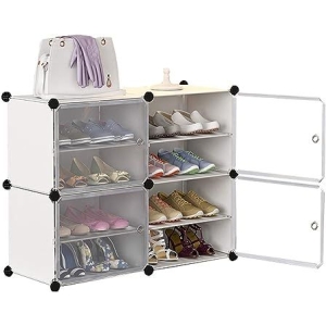 Table Runner Dustproof Shoe Rack 2 Columns 4 Tier Plastic Withdoor Removable Storage 16 Pairs Of Shoes Dormitory Living Room