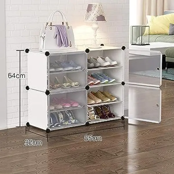 Table Runner Dustproof Shoe Rack 2 Columns 4 Tier Plastic Withdoor Removable Storage 16 Pairs Of Shoes Dormitory Living Room - Image 5