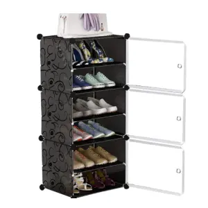 Table Runner Shoe Rack 6 Tier Plastic Withdoor Dustproof Removable Storage 12 Pairs Of Shoes