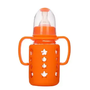 Tender Flo Glass Feeder | Borosilicate Baby Feeding Bottle With Silicon Sleeve And Handle 125ML
