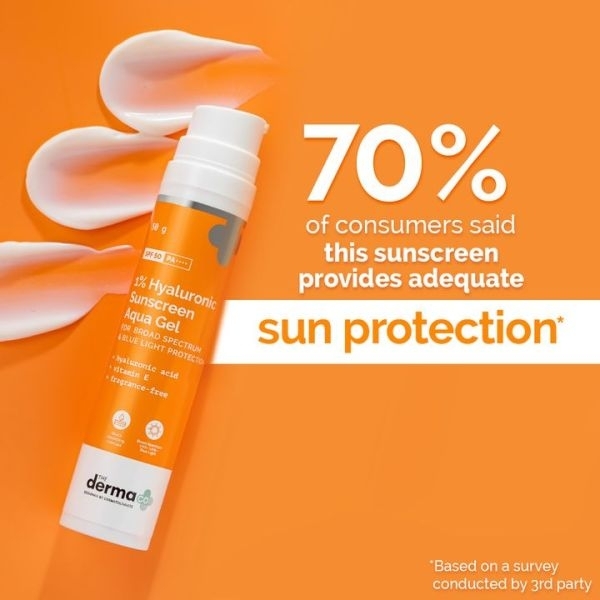 The Derma Co 1% Hyaluronic Sunscreen Aqua Ultra Light Gel with SPF 50 PA++++ UV A, UV B & Blue Light Protection 50g - Image 3