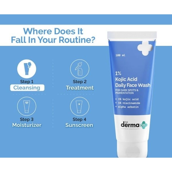 The Derma Co 1% Kojic Acid Face Wash With Niacinamide And Alpha Arbutin For Dark Spots And Pigmentation 100 ML - Image 3