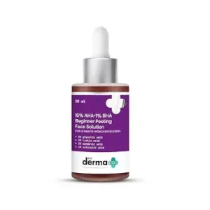 The Derma Co 15% AHA + 1% BHA Beginner Facial Exfoliant Solution | Helps Clear Clogged Pores, Acne Marks & Wrinkles | 10 Min Deep Exfoliation | 1.01 Fl Oz/30ml