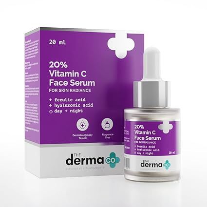 The Derma Co 20% Vitamin C Face Serum | Helps Revive Dull, Damaged Skin | Radiance Serum for All Skin Types | Non-Comedogenic Formula | 0.68 Fl Oz/20ml