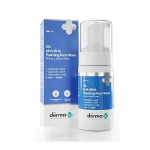 The Derma Co 3% AHA-BHA Foaming Face Wash | Gently Exfoliates Dead Skin Cells | Unclog Pores & Helps Control Acne | Suits All Skin Types | 3.38 Fl Oz/100ml