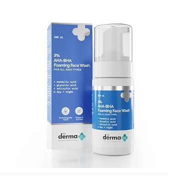 The Derma Co 3% AHA-BHA Foaming Face Wash | Gently Exfoliates Dead Skin Cells | Unclog Pores & Helps Control Acne | Suits All Skin Types | 3.38 Fl Oz/100ml