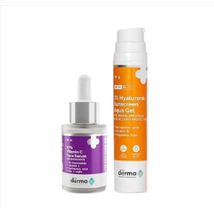 The Derma Co Glow & Protect Combo - 10% Vitamin C Face Serum (30 ml) + 1% Hyaluronic Sunscreen Aqua Gel (50 g)