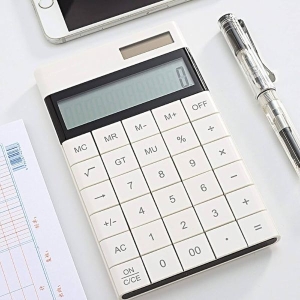 Thin Flat Desktop Calculator | 12-Digit Display | Dual Power Solar & Battery l Compact