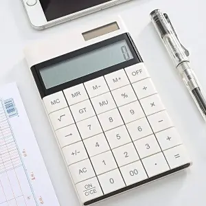 Thin Flat Desktop Calculator | 12-Digit Display | Dual Power Solar & Battery l Compact