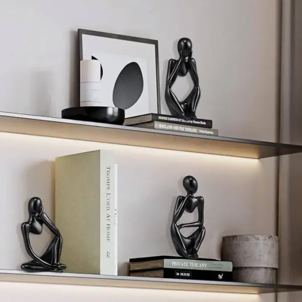 Thinker Statue Black Decor 3Pcs Set Abstract Art Sculpture Resin - Image 2