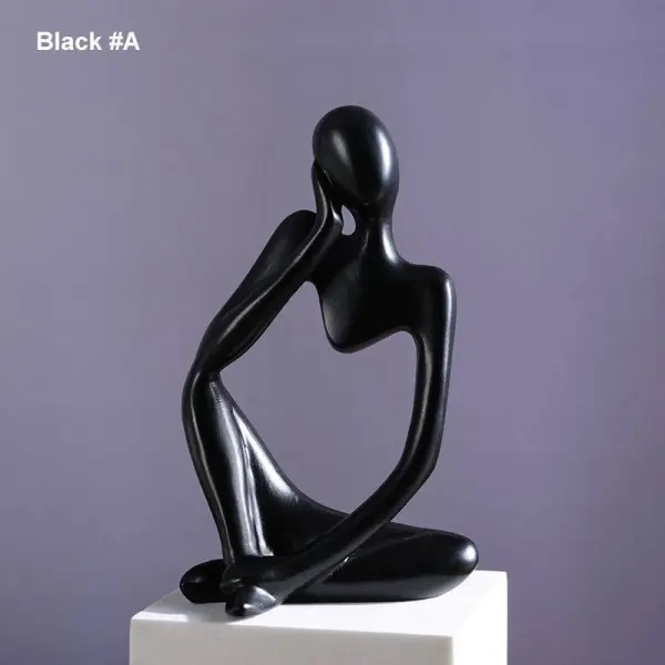 Thinker Statue Black Decor 3Pcs Set Abstract Art Sculpture Resin - Image 3