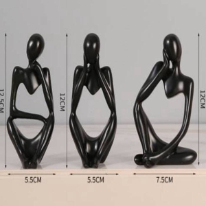 Thinker Statue Black Decor 3Pcs Set Abstract Art Sculpture Resin