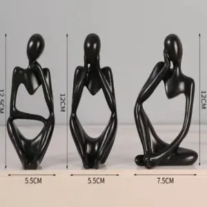 Thinker Statue Black Decor 3Pcs Set Abstract Art Sculpture Resin