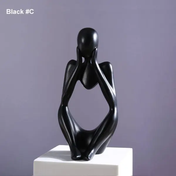 Thinker Statue Black Decor 3Pcs Set Abstract Art Sculpture Resin - Image 5
