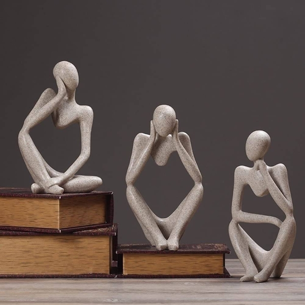 Thinker Statue Sand Decor Abstract Art Sculpture Resin - 3Pcs Set - Image 5