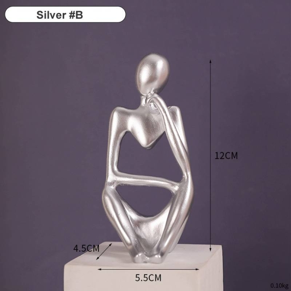 Thinker Statue Silver Decor Abstract Art Sculpture Resin 3Pcs Set - Image 3