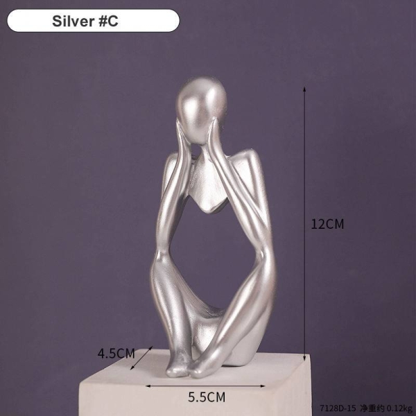 Thinker Statue Silver Decor Abstract Art Sculpture Resin 3Pcs Set - Image 4