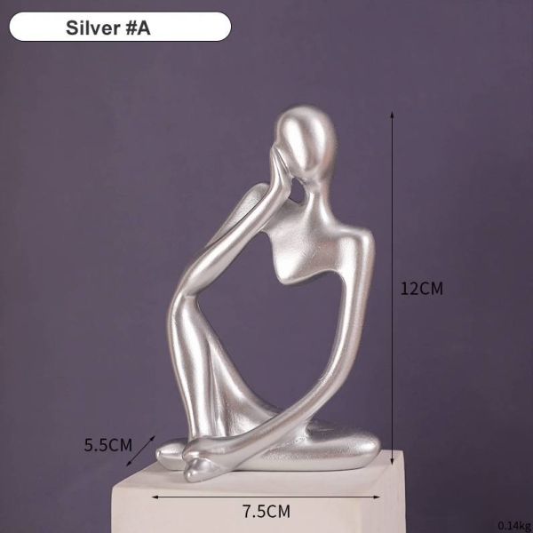 Thinker Statue Silver Decor Abstract Art Sculpture Resin 3Pcs Set - Image 5