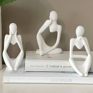 Thinker Statue White Decor 3Pcs Set Abstract Art Sculpture Resin
