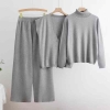 Three Peice Co Ord Set. High Neck Full Sleeve Sweater With Outer And Pant Set.