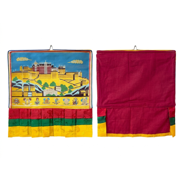 Tibetan Buddhist Potala Palace Brocade Wall Hanging - Handcrafted Nepal Silk Embroidery Sacred Home Décor (11.8" x 13") - Image 2
