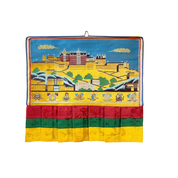 Tibetan Buddhist Potala Palace Brocade Wall Hanging - Handcrafted Nepal Silk Embroidery Sacred Home Décor (11.8" x 13") - Image 3