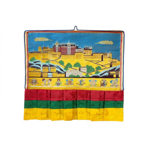 Tibetan Buddhist Potala Palace Brocade Wall Hanging - Handcrafted Nepal Silk Embroidery Sacred Home Décor (11.8" x 13")