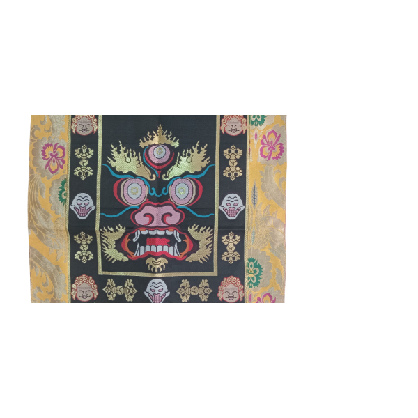 Tibetan Mahakala Embroidered Silk Brocade Banner - Nepali Cotton Wall Hanging (50x60cm) - Spiritual Home Decor - Image 3