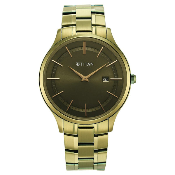 Titan Classique Slimline Green Dial Analog with Day and Date Stainless Steel Strap watch for Men - Image 2