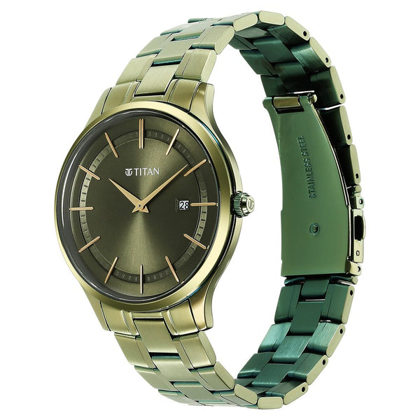 Titan Classique Slimline Green Dial Analog with Day and Date Stainless Steel Strap watch for Men - Image 3