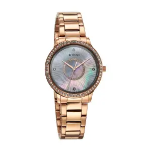 Titan Glamour Quartz Analog Mother Of Pearl Dial Rose Gold Stainless Steel Strap Watch For Women