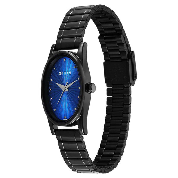 Titan Karishma Quartz Analog Blue Dial Black Stainless Steel Strap Watch For Women(2759NM01) - Image 3