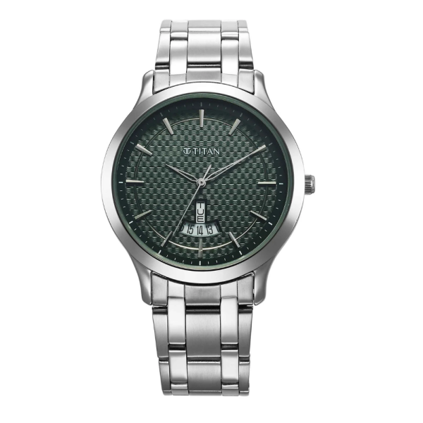 Titan Karishma Quartz Analog Green Dial Stainless Steel Strap Watch for Men