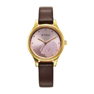 Titan Karishma Quartz Analog Pink Leather Strap for Women