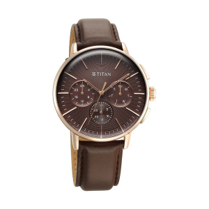 Titan Light leathers Multifunction Brown Dial Leather Strap Watch For Men
