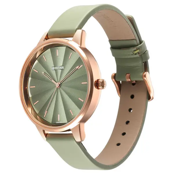 Titan Neo Green Dial Analog Leather Strap Watch for Women - Image 3