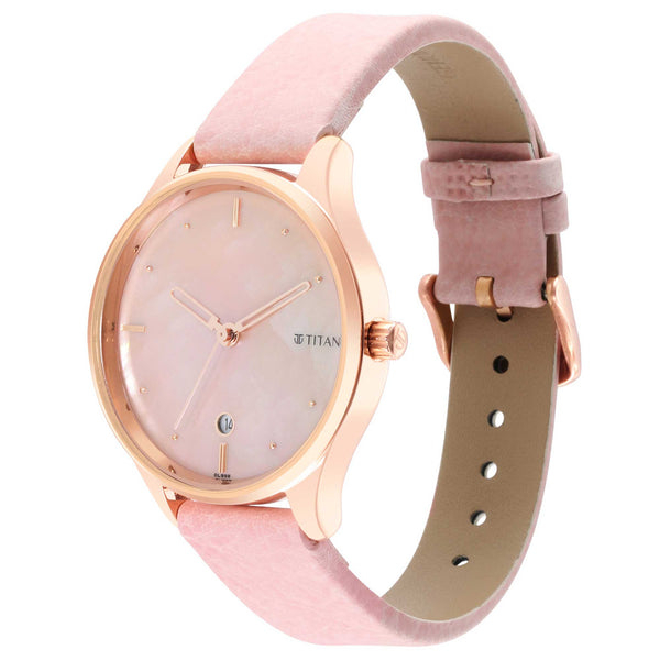 Titan Pastel Dreams Pink Mother of Pearl Dial Analog Leather Strap Watch for Women - Image 2