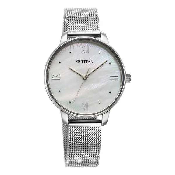 Titan Purple Style Up Quartz Analog Mother Of Pearl Dial Stainless Steel Strap Watch for Women - Image 2