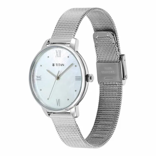 Titan Purple Style Up Quartz Analog Mother Of Pearl Dial Stainless Steel Strap Watch for Women - Image 3