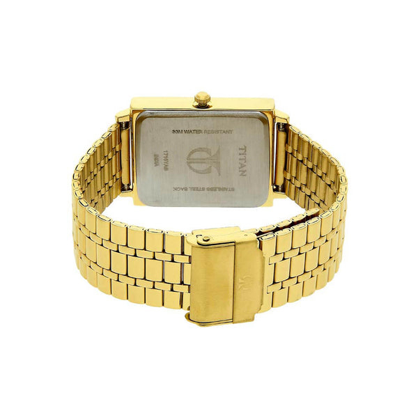 Titan Quartz Analog with Date Champagne Dial Golden Stainless Steel Strap Rectangular Shaped Watch For Men - Image 4