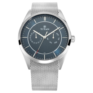 Titan Quartz Multifunction Blue Dial Stainless Steel Strap Watch for Men