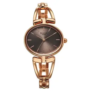 Titan Raga Ascend Quartz Alog Brown Dial With Rose Gold Color Metal Strap Watch For Women
