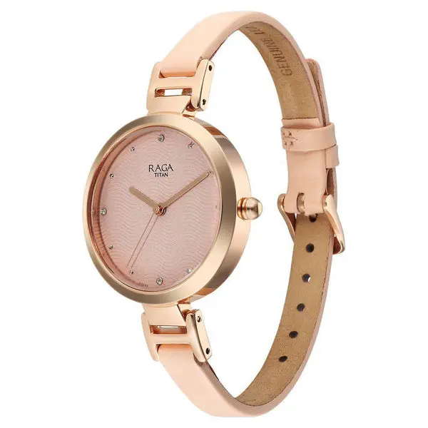 Titan Raga Memoirs Quartz Analog Pink Dial With Pink Color Leather Strap Watch For Women - Image 3