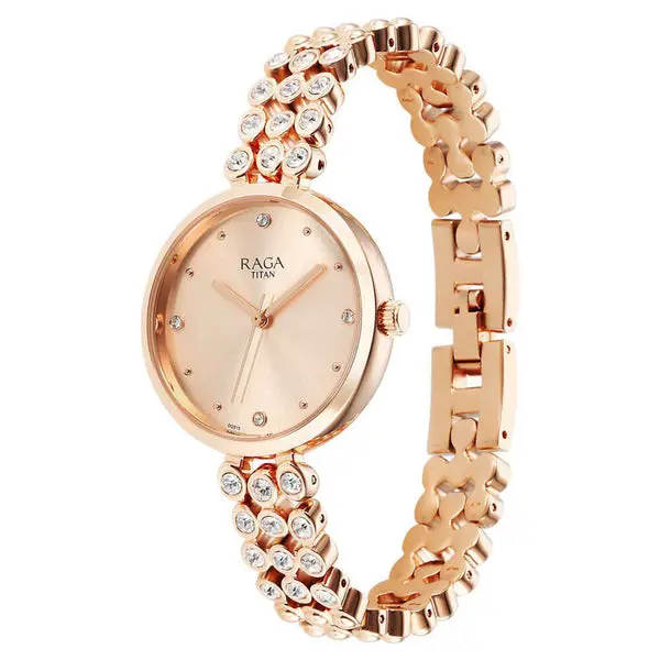 Titan Raga Showstopper Quartz Alog Rose Gold Dial Metal Strap Watch for Women - Image 3