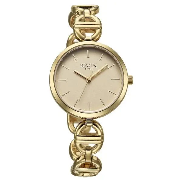 Titan Raga Showstopper Quartz Analog Champagne Dial Metal Strap Watch For Women - Image 2