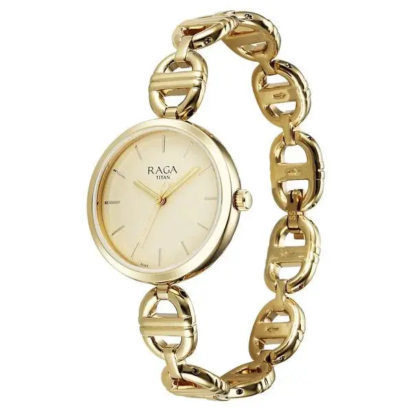 Titan Raga Showstopper Quartz Analog Champagne Dial Metal Strap Watch For Women - Image 3
