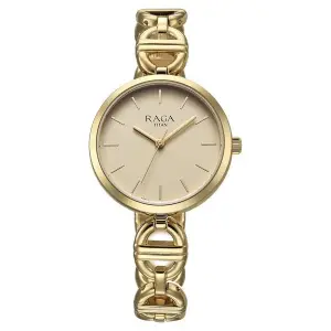 Titan Raga Showstopper Quartz Analog Champagne Dial Metal Strap Watch For Women