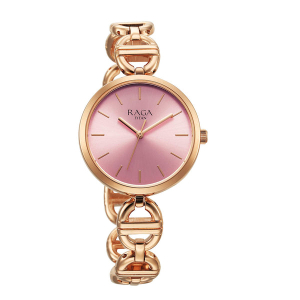 Titan Raga Showstopper Quartz Analog Rose Gold Dial Metal Strap Watch For Women