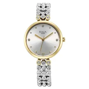 Titan Raga Showstopper Quartz Analog Silver Dial Metal Strap Watch for Women 95262BM01