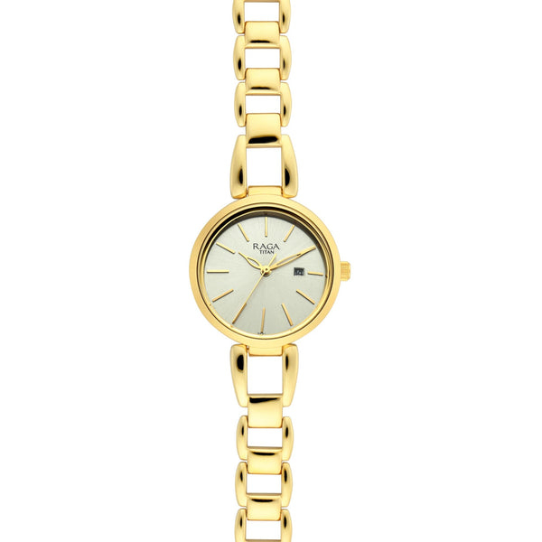 Titan Raga Viva Golden Dial Analog with Date Metal Strap Watch for Women - Image 2